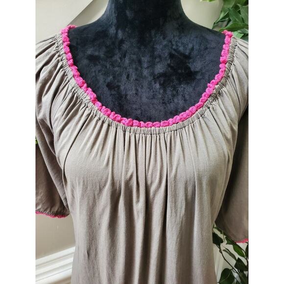 IVY Jane Embroidered Gray Cotton Round Neck 3/4 Sleeve Knee Length Dress Size XS - Picture 6 of 12